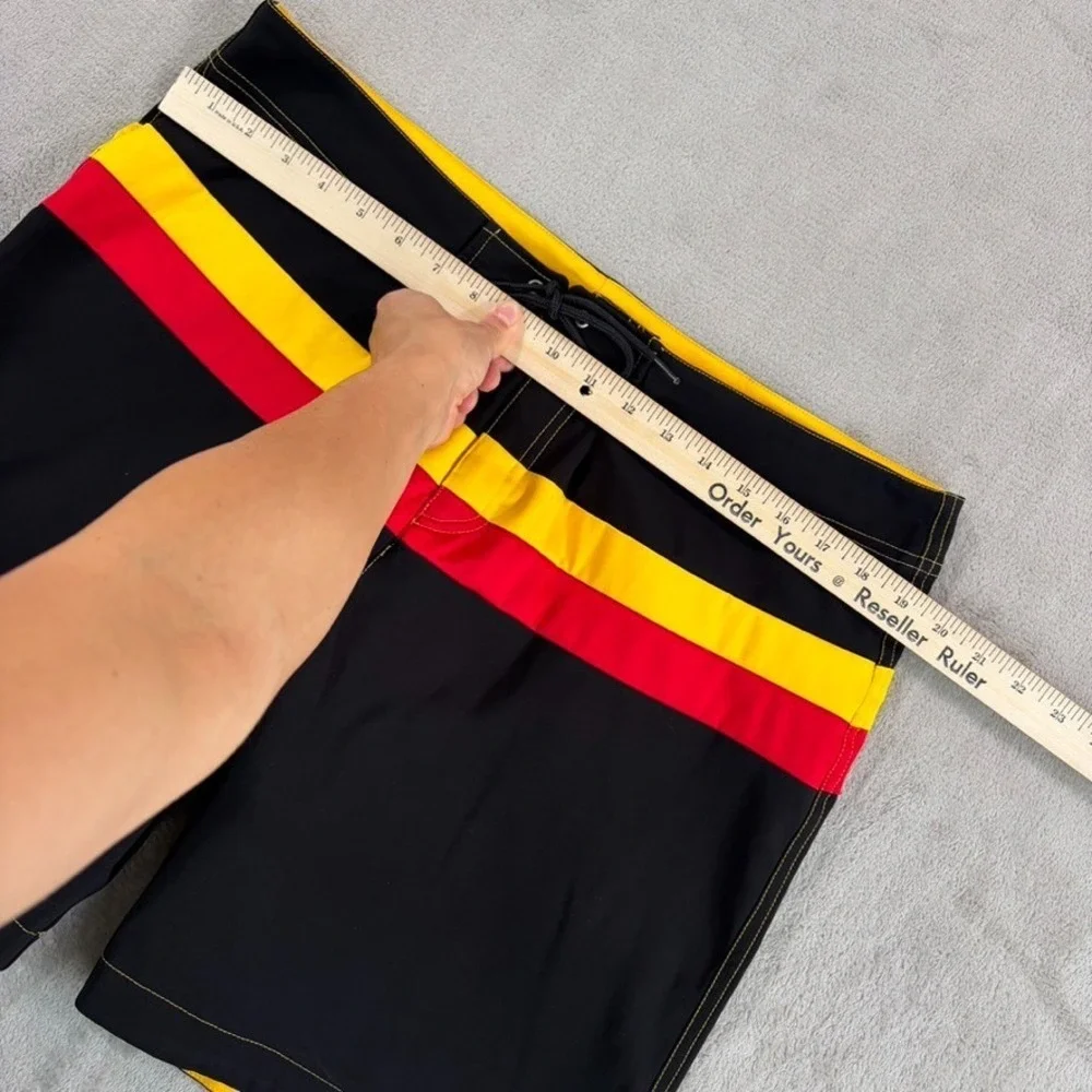 Parke & Ronen Swim Trunk Short in Black Striped 70s Inspired men 38x7 Lined NOWT